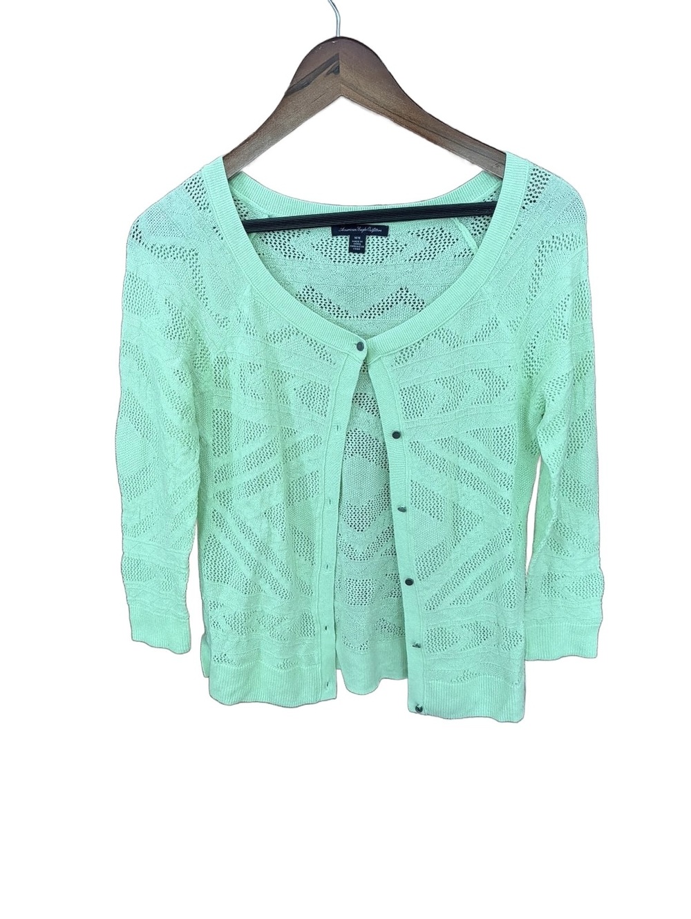 AE Eyelet Cardigan Sweater Neon Green Womens Medium Knit office work summer fall